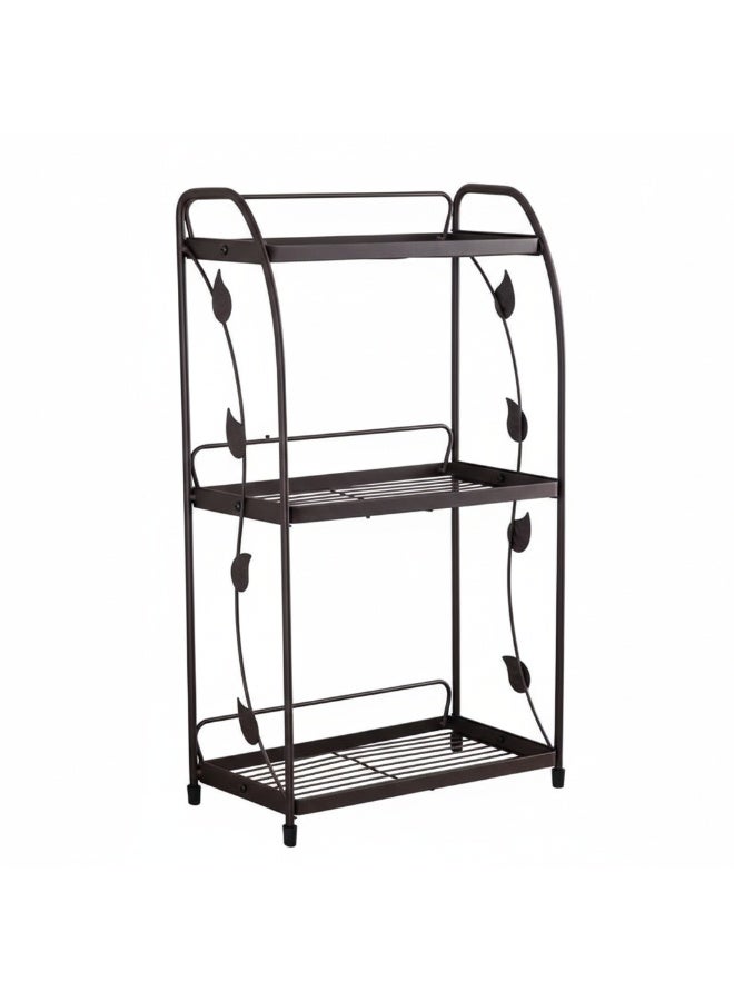 3-Tier Metal Organizer Rack – Multi-Purpose Wire Shelf for Bathroom, Kitchen, Bedroom, and Office – Vintage Bronze Coated Iron Storage Stand with Decorative Leaf Design – Spice Rack, Oil Rack, Cosmetic Organizer, Toiletry Holder, and Personal Care Storage – Slim Space-Saving Wire Shelves with Dimensions 56.5 cm Height × 31.5 cm Width × 17 cm Depth, Easy Cleaning, Ventilated Shelving, Sturdy Metal Frame with Non-Slip Rubber Feet – Multi-Functional Storage Solution for Bottles, Jars, Creams, and Small Containers - Image 2